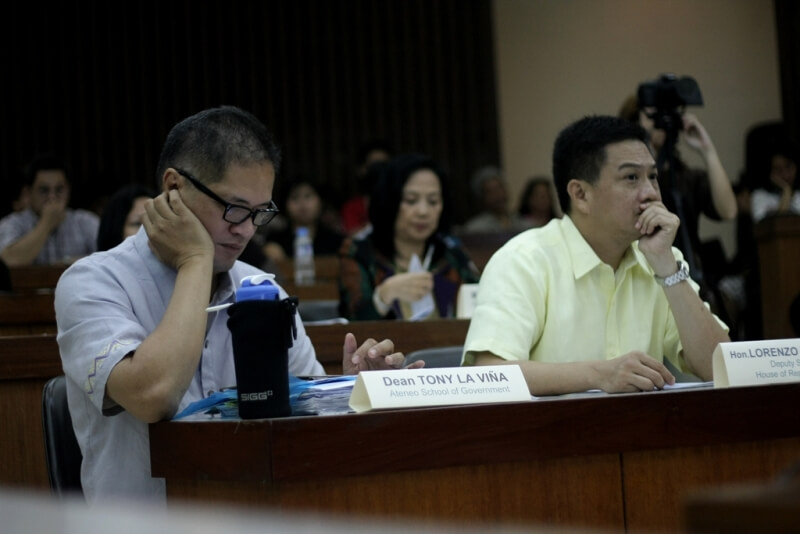 Deputy Speaker Tanada, ASoG Dean Tony La Vina, ISEA President Marie Lisa Dacanay, Tanada’s Chief of Staff Jessica Cantos, and FSSI Executive Director Jay Lacsamana listen intently to the presentations of the executive branch of government.