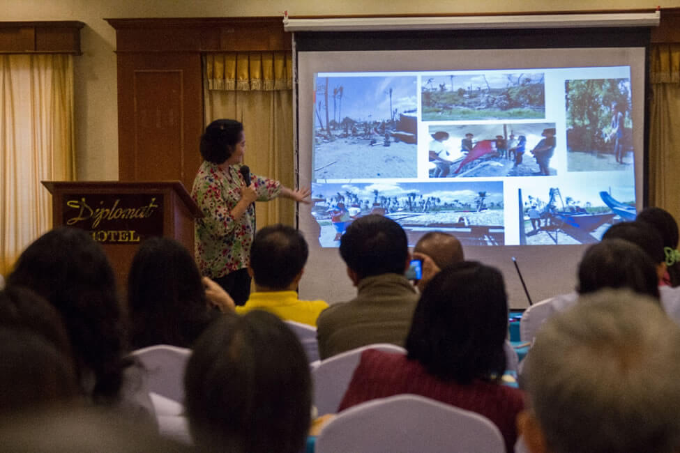 Prof.  Marieta Sumagaysay, ISEA Research Associate, presents highlights from the Provincial Action Research and Consultation processes conducted in Leyte.