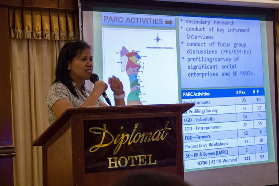 Ms. Lorena Dagatan, ISEA Research Associate, presents highlights from the Provincial Action Research and Consultation processes conducted in Eastern Samar