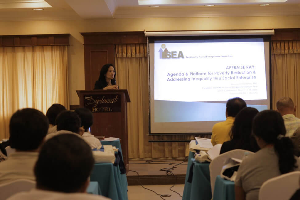 Dr. Marie Lisa Dacanay, President of Institute for Social Entrepreneurship in Asia, presents a synthesis of the results of the APPRAISE RAY Project focusing on the Reconstruction Initiative through Social Enterprise (RISE) as a platform.