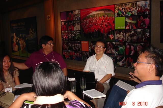 Alter Trade Corporation President Earl Parreno and Foundation Executive Director Edwin Lopez (center) lead their organizational workshop to apply tools learned to refine the strategic planning process of Alter Trade Group.